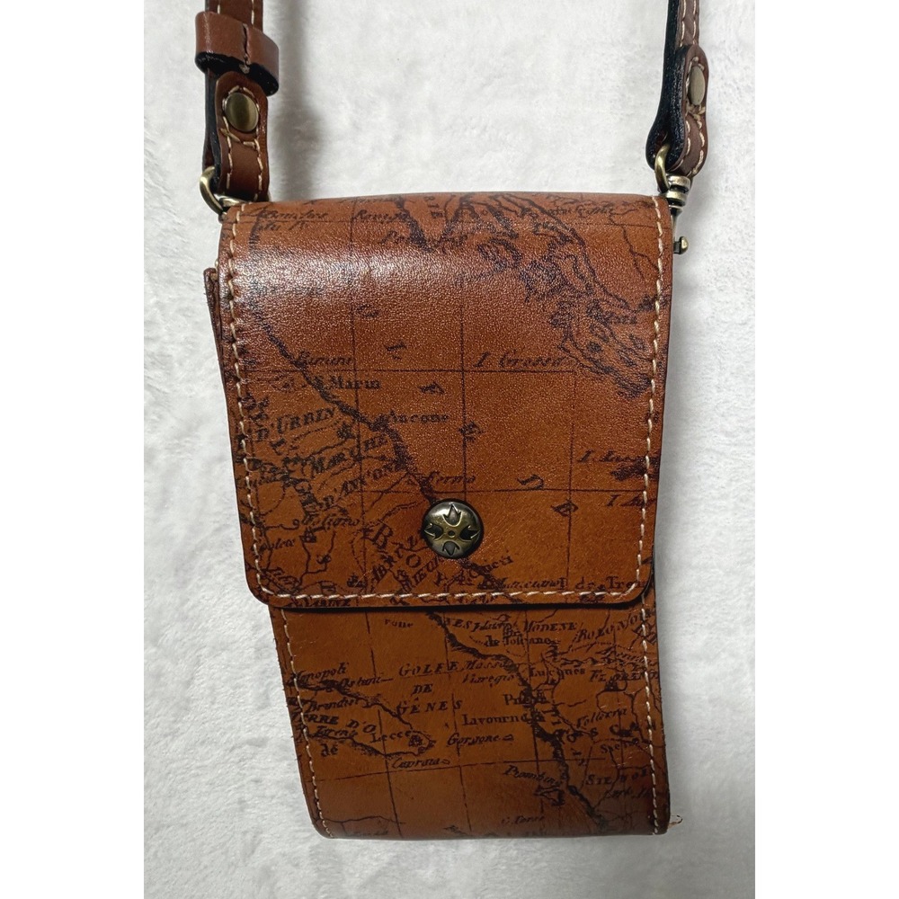 Patricia Nash Brown Leather Map Print Small Crossbody Phone Bag Wallet